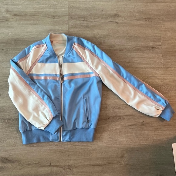 Pam and Gela Reversible Track Jacket / Bomber Jacket - Blue, Pink, and Cream